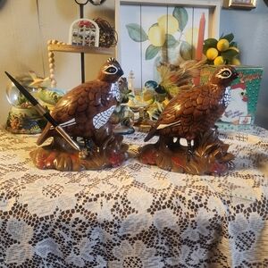 Vintage‎ Ceramic Holland Mold Quail Desk Pen Holder Set Of 2